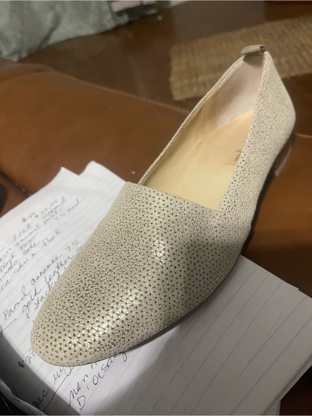 Paul Green “Perry” Nubuck Almond Toe Flats  in Light Gold.  US size 9 EUC